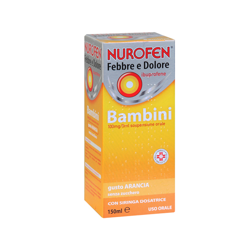 Nurofen febbre e dolore bb orale sosp 150 ml 100 mg/5 ml arancia senza zucchero con siringa Nurofen febbre e dolore bb orale sosp 150 ml 100 mg/5 ml arancia senza zucchero con siringa