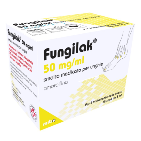 Fungilak smalto unghie 1 flacone 3 ml 50 mg/ml + 10 spatoleriutilizzabili + 1 porta spatola + 30 salviettine detergenti+ 30 lime Fungilak smalto unghie 1 flacone 3 ml 50 mg/ml + 10 spatoleriutilizzabili + 1 porta spatola + 30 salviettine detergenti+ 30 lime