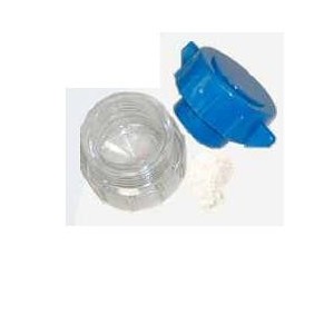Frantumapillole in abs a 2 scomparti base trasparente coperchio blu dimensioni 5,4x3,3x4,7 cm