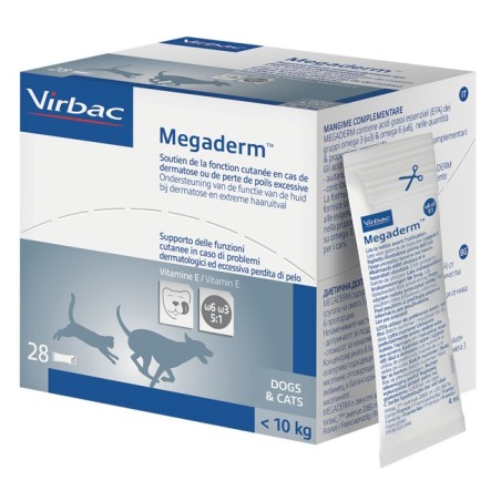 Megaderm supplemento gatti e cani inferiori a 10 kg scatolada 32 sacchetti monodose 4 ml