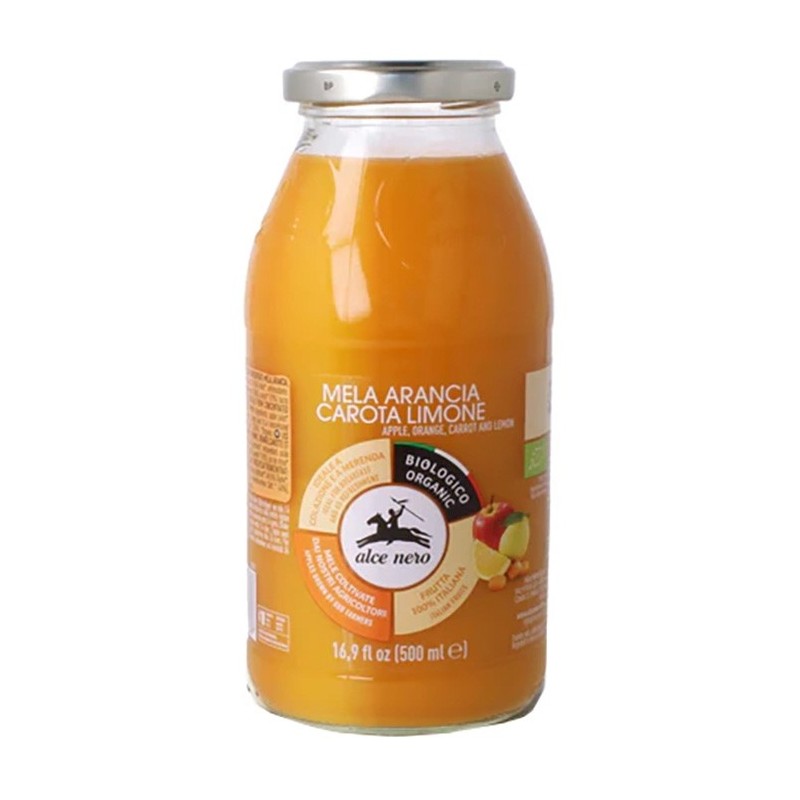 Succo 100% mela arancia carota limone bio 500 ml Succo 100% mela arancia carota limone bio 500 ml