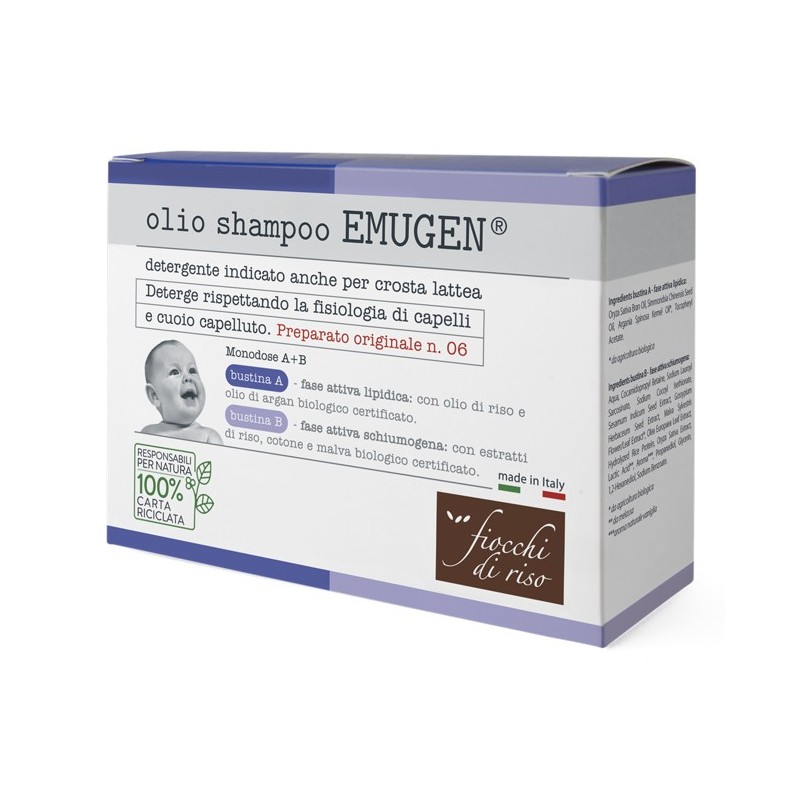 Fiocchi di riso emugen olio shampoo ultradelicato 10 bustineda 1,5 ml + 10 bustine da 3 ml