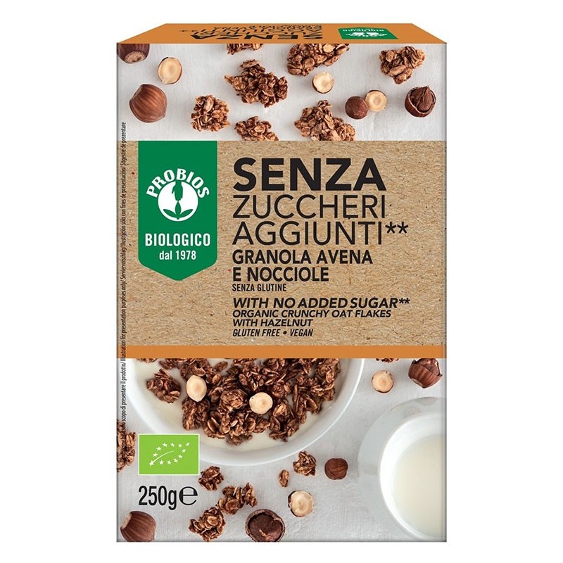 Probios granola senza zuccheri aggiunti avena e nocciola senza glutine 250 g