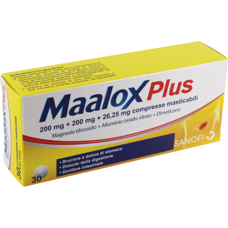 Maalox plus 30 compresse mast 200 mg + 200 mg + 25 mg Maalox plus 30 compresse mast 200 mg + 200 mg + 25 mg