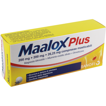 Maalox plus 30 compresse mast 200 mg + 200 mg + 25 mg Maalox plus 30 compresse mast 200 mg + 200 mg + 25 mg