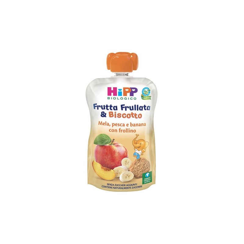 Hipp bio frutta frullata &biscotto mela pesca banana frollino 90 g Hipp bio frutta frullata &biscotto mela pesca banana frollino 90 g