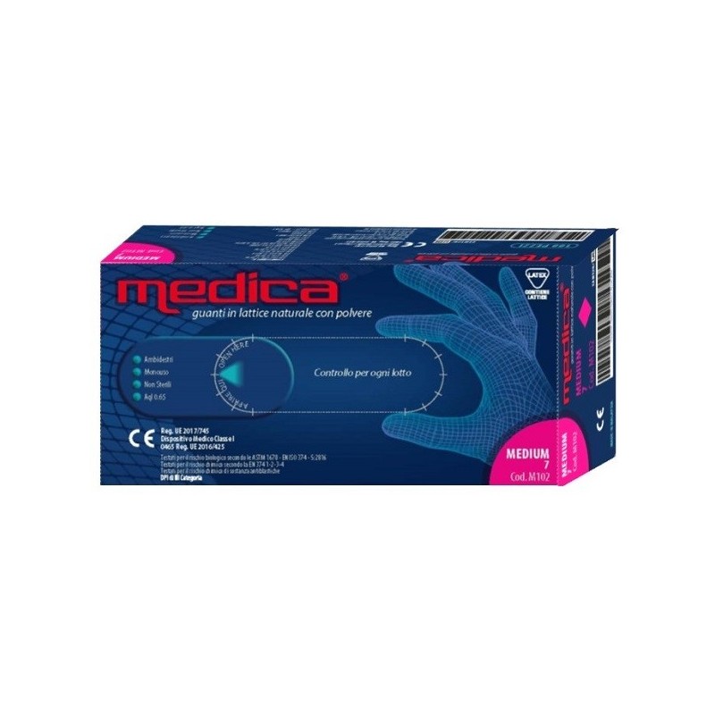 Medica guanto lattice n/sterile con polvere dm misura m 100pezzi Medica guanto lattice n/sterile con polvere dm misura m 100pezzi