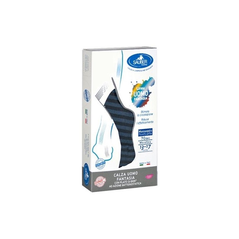 Sauber calza uomo fantasia q-skin 70 den blu riga larga denim taglia p
