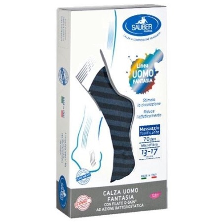 Sauber calza uomo fantasia q-skin 70 den blu riga larga denim taglia p