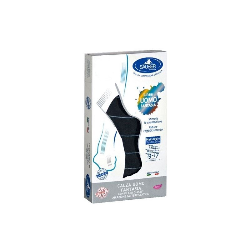 Sauber calza uomo fantasia q-skin 70 den blu riga sottile ghiaccio taglia p