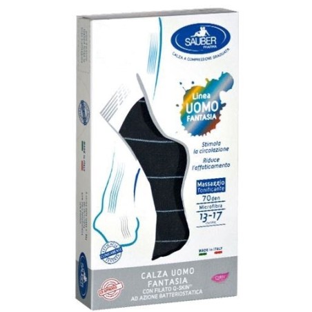Sauber calza uomo fantasia q-skin 70 den blu riga sottile ghiaccio taglia p