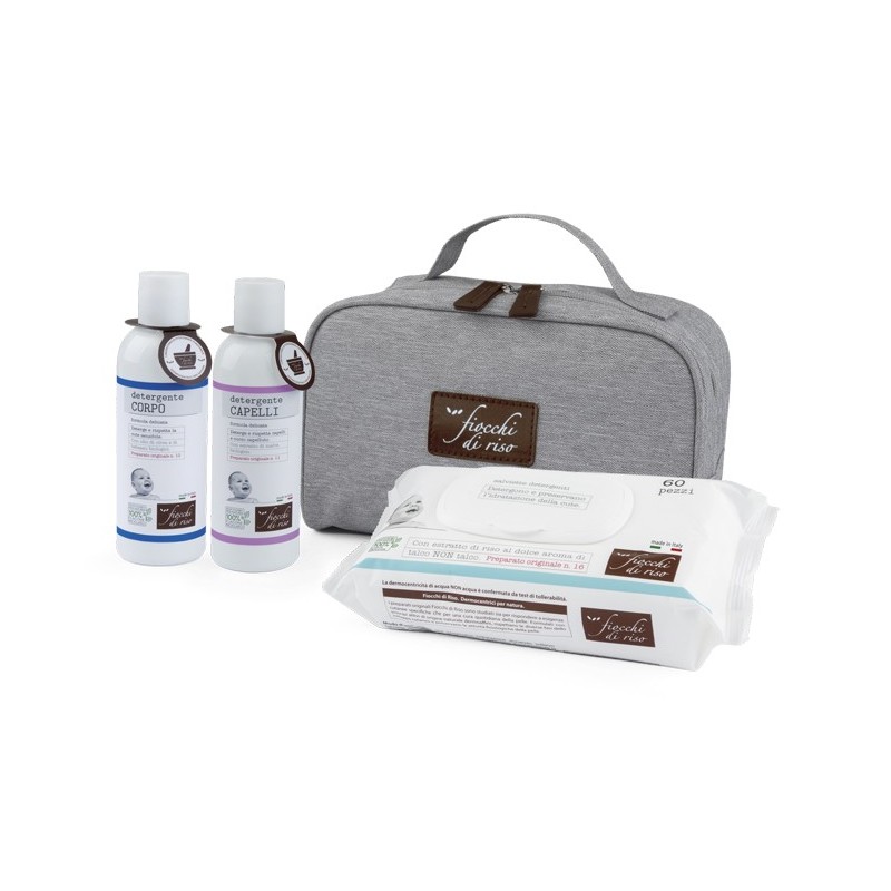 Fiocchi di riso cofanetto bagnetto 1 detergente corpo 200 ml+ 1 detergente capelli 200 ml + salviete acqua non acqua 60pezzi + b