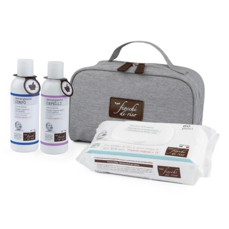 Fiocchi di riso cofanetto bagnetto 1 detergente corpo 200 ml+ 1 detergente capelli 200 ml + salviete acqua non acqua 60pezzi + b