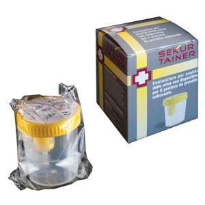 Contenitore per urina sekur trainer con tappo a vite e sondaper prelievo da provetta sottovuoto 120ml