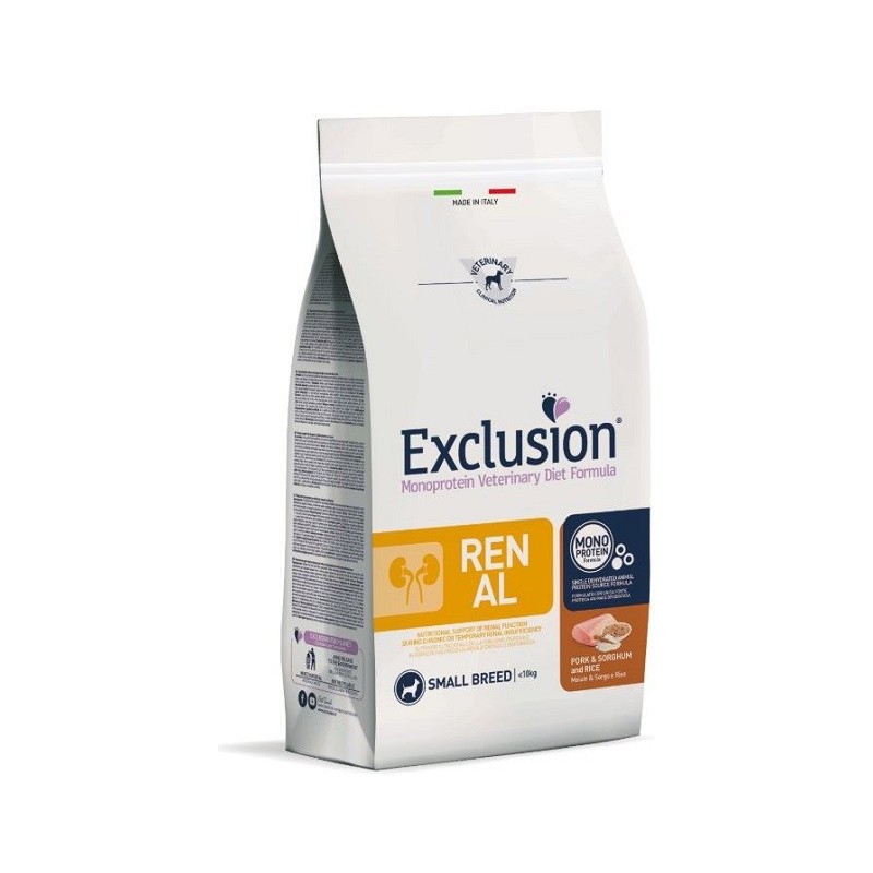Exclusion monoprotein veterinary diet formula dog renal pork& sorghum and rice small 2 kg dry Exclusion monoprotein veterinary diet formula dog renal pork& sorghum and rice small 2 kg dry