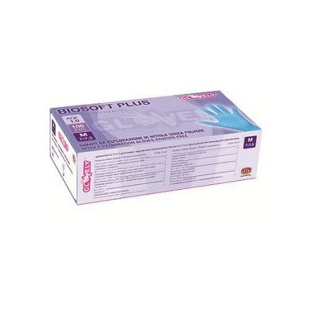 Guanto in nitrile senza polvere clorinato ambidestro forma anatomica dita testurizzate con polsino elastico rinforzantoanti-arro