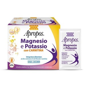 Apropos magnesio e potassio con carnitina 24 bustine solubili da 3,5 g gusto arancia senza zuccheri