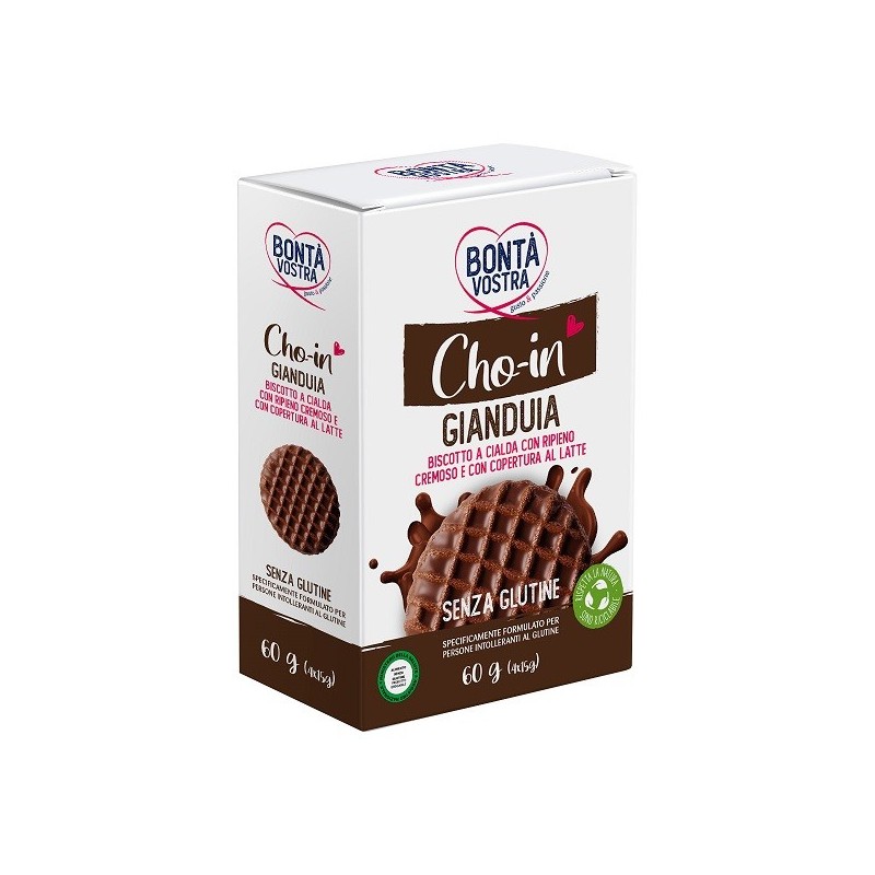 Bonta' vostra cho-in gianduia biscotto a cialda 4 pezzi da 15 g Bonta' vostra cho-in gianduia biscotto a cialda 4 pezzi da 15 g