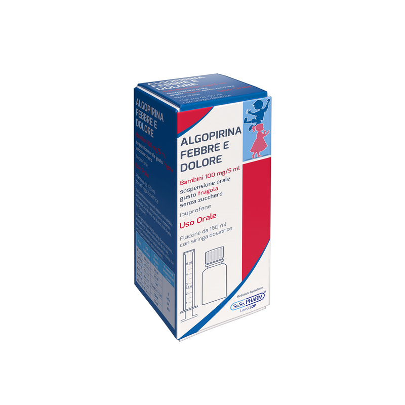 Algopirina febbre e dolore bborale sosp 150 ml 100 mg/5 ml gusto fragola senza zucchero