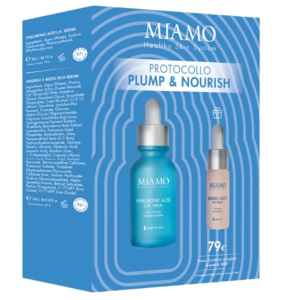 Miamo cofanetto 2025 plump & hydra 1 rughe di disidratazionehyaluronic acid lh serum 30 ml + 1 nourish 3 biotic 10 ml