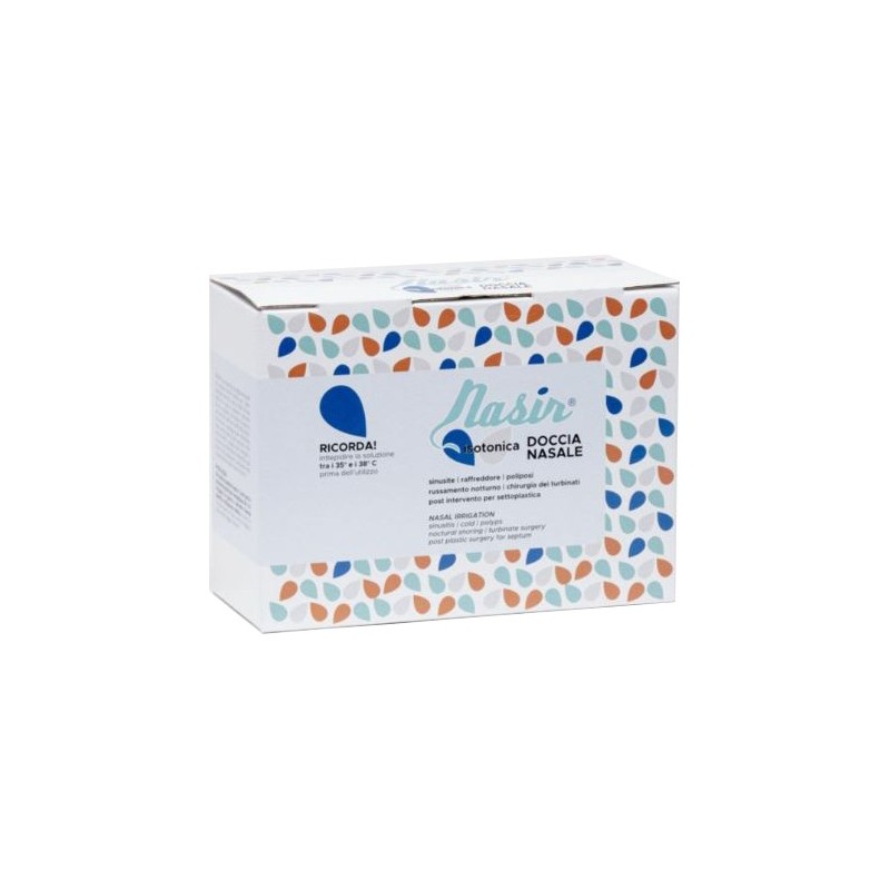 Nasir lavaggio nasale soluzione fisiologica isotonica sterile scatola con 4 sacche 500ml 4 blister 1 ventosa Nasir lavaggio nasale soluzione fisiologica isotonica sterile scatola con 4 sacche 500ml 4 blister 1 ventosa