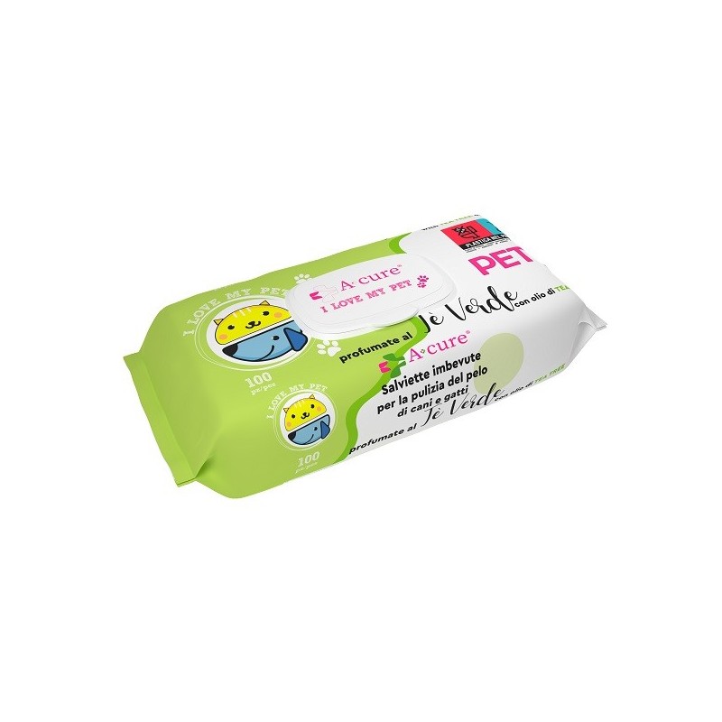 A+cure i love my pet salviette pop-up te' verde 100 pezzi ricarica