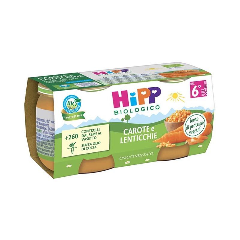 Hipp bio omogeneizzato carote/lenticchie 2x80 g