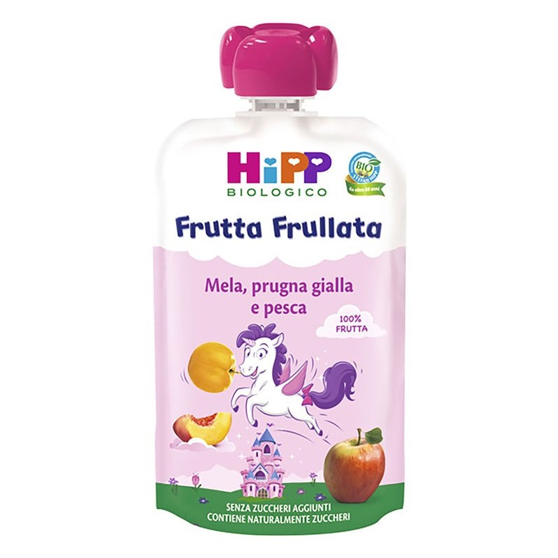 Hipp bio frutta frullata unicorno mela prugna gialla pesca 90 g