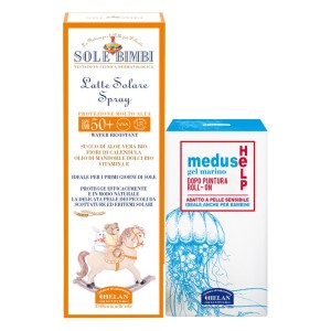 Sole bimbi latte solare spray spf50+ 100 ml + meduse help gel marino dopo puntura roll on 25 ml