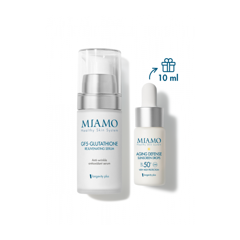 Miamo cofanetto booster anti-ossidante gf-5 glutathione rejuvenating serum 30 ml + aging defensce sunscreen Miamo cofanetto booster anti-ossidante gf-5 glutathione rejuvenating serum 30 ml + aging defensce sunscreen
