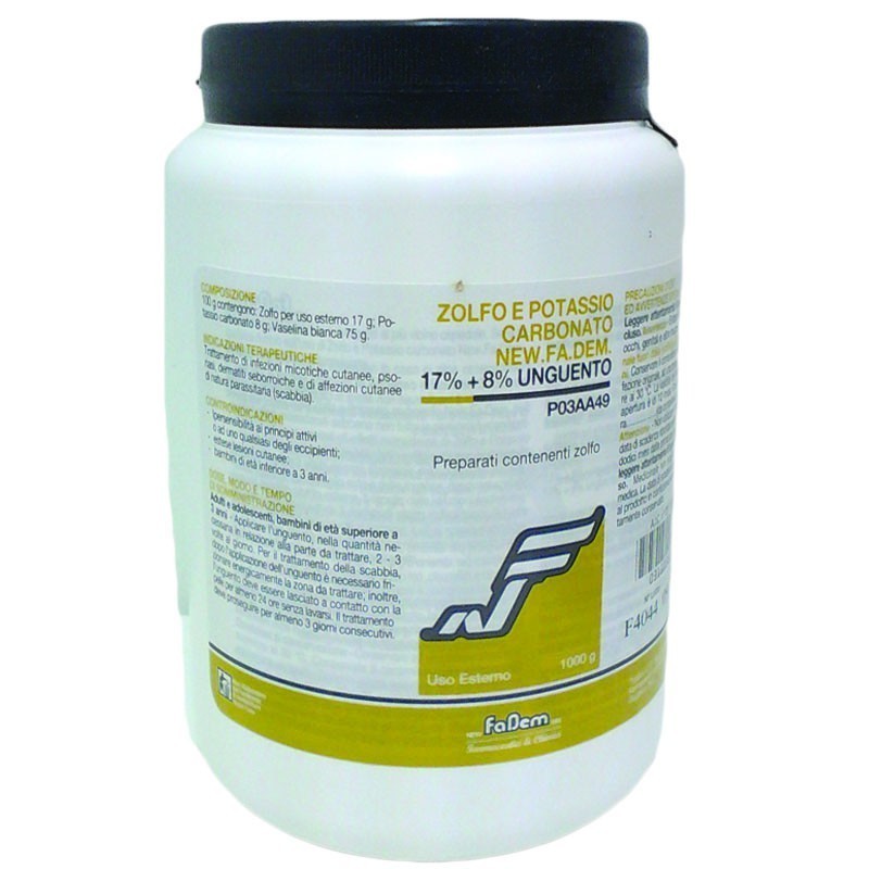Zolfo e potassio carbonato (new.fa.dem.) ung derm 1.000 g 17% + 8%