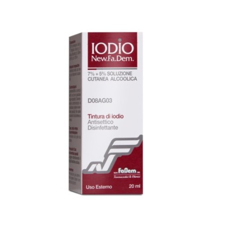 Iodio soluzione alcolica i (new.fa.dem.) soluz cutanea 20 ml7% + 5% Iodio soluzione alcolica i (new.fa.dem.) soluz cutanea 20 ml7% + 5%